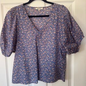 Madewell Blue and Pink Floral Blouse